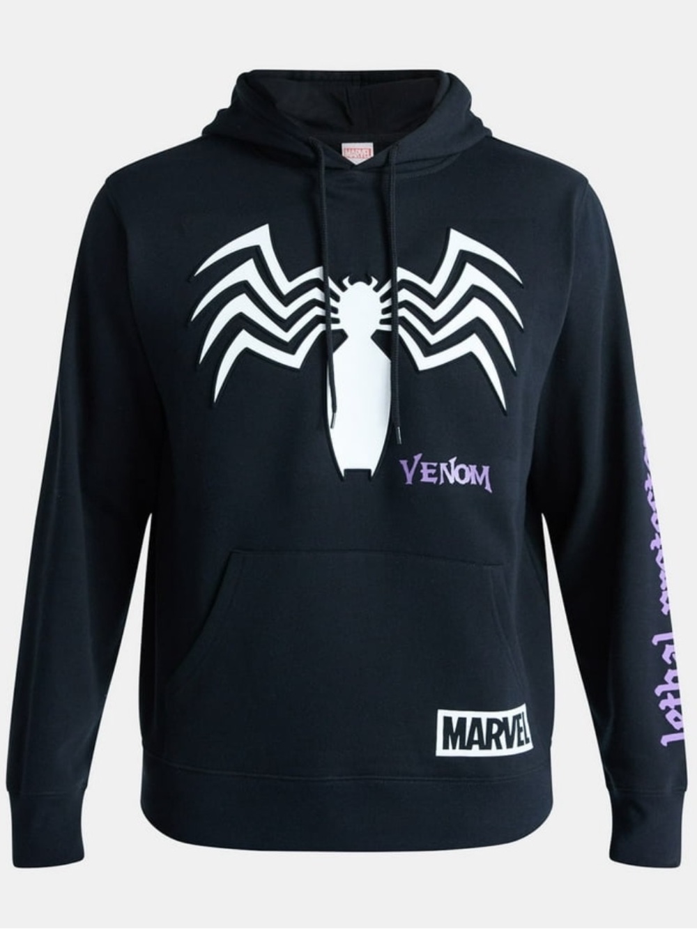 Marvel Venom Black Pullover Hoodie with White Spider & Purple Accents